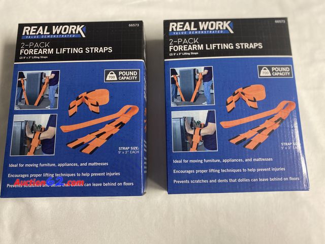 Lot 44-2002i - New. 2 boxes of 2 pack forearm lifting straps. 700 pound capacity. Ideal for moving furniture, appliances, and mattresses. Encourages proper...