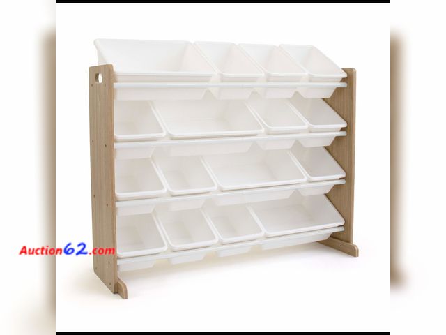 Lot 44-532t - Humble Crew Supersized Toy Storage Organizer with 16 Removable Bins, Natural/White – Large Toy Storage for Toddlers Ideal for Kids' Rooms, P...