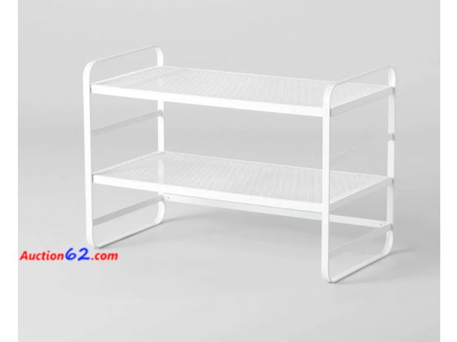 Lot 44-1543w - 2 Tier Shoe Rack White Metal Mesh - Brightroom™: Adjustable Shelf, Freestanding Shoe Organizer for Closet &amp; Entryway Not Tested See All ...