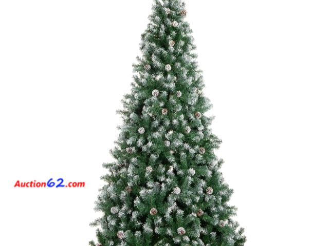 Lot 44-6975w - 7.5ft Pre-Decorated Christmas Tree w/ Pinecones, Flocked Branch Tips Appears New, A basic inspection has been given to this item. Sold AS-IS...