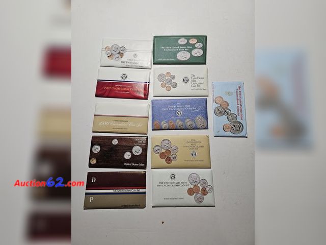 Lot 44-8500s - HUGE LOT OF ELEVEN (11) MINT SETS - 1984, 1985, 1986, 1987, 1988, 1989, 1990, 1991, 1992, 1993, AND 1994-NT