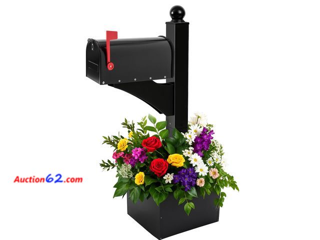 Lot 44-471o - $171.99 Retail price - Colingmill Black Iron Mailbox Posts with Mailbox and Planter Box for Outside Decorative Ground Mounting Post 56 Inch ...