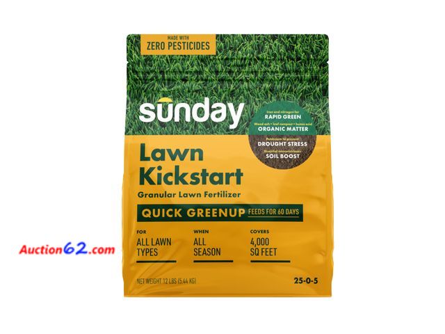 Lot 44-673f - Sunday Lawn Kickstart Granular Fertilizer, 25-0-4, 12 lbs - Fast Green-Up &amp; Soil Enrichment Lawn Fertilizer - Dual-Action Nitrogen &amp;...