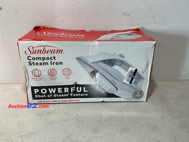 Lot 44-4003a - Sunbeam Compact Steam Iron - Powerful Shot of Steam See All Photo's Not Tested Appears New, A basic inspection has been given to this item. ...
