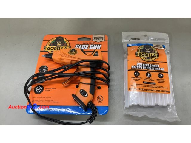 Lot 44-1847a - Gorilla Hot Glue Gun (Pack of 1)  with one pack of glue sticks - Dual Temp Mini Size Hot Glue Gun with Precision Nozzle, Easy Squeeze Trigge...