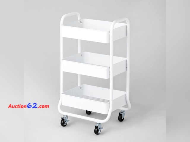 Lot 44-1196j - 3 Tier Metal Utility Cart White - Brightroom™: Rolling Storage Trolley with Wheels, Powder-Coated Steel, 31.3" Height Appears New, A basic i...