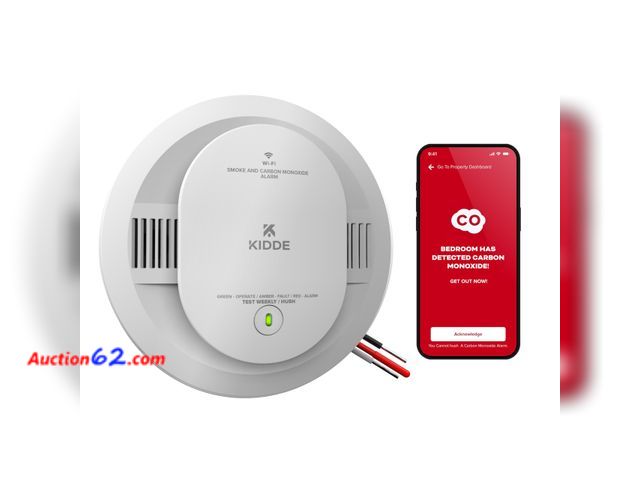 Lot 44-2575f - Kidde Hardwired Kidde App Enabled Smart Smoke and Carbon Monoxide Detector, AA Battery Backup, Voice Alerts, Interconnected Alarm Appears Ne...