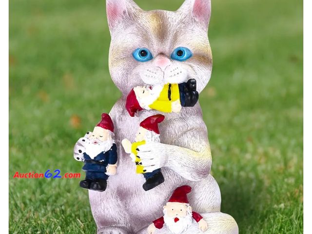 Lot 44-6548p - Noa Store Cat Garden Statue - Miniature Outdoor Lawn Ornament for Cat Lovers - Cat Statue - Cute Decorative Grey Cat Gnome Sculpture - Durab...