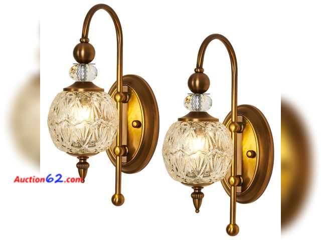 Lot 44-2631w - $125.99 Retail price - Piepooye Vintage Gold Wall Sconce Set of Two Mid Century Brushed Brass with Glass Globe Shade Vanity Light Indoor G9 ...