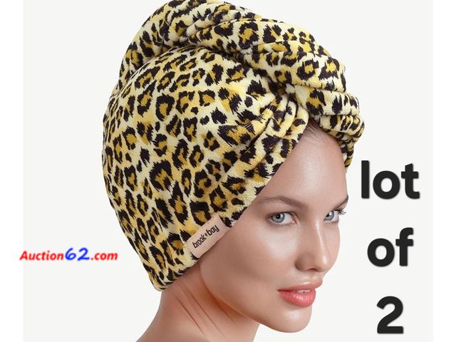 Lot 44-6688p - Lor of 2 Brook + Bay Microfiber Hair Towel Wraps for Women, Quick Dry Hair Turban Towel, Anti Frizz Hair Plopping Towel Curly Hair, Drying T...