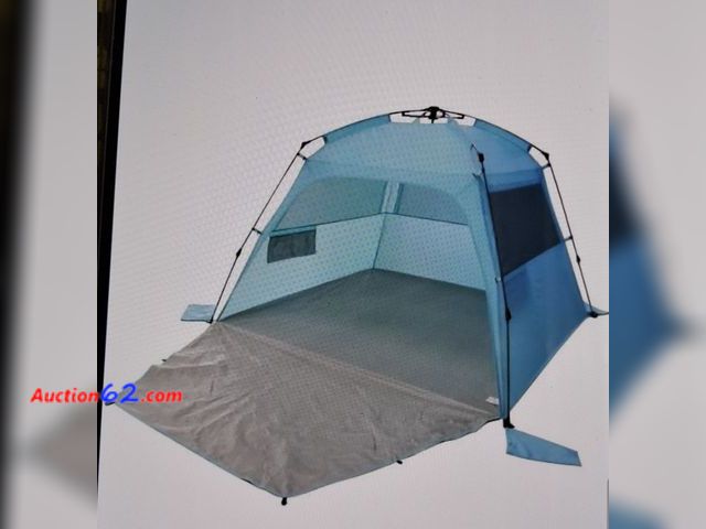 Lot 44-7066m - Member's Mark instant sun shelter, blue, with ground coverage mat, sandbags, stakes and storage bag Appears New, A basic inspection has been...
