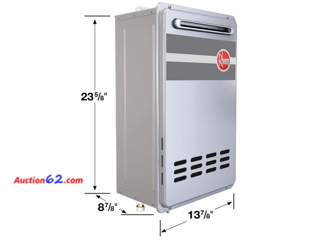 Lot 44-50b - Retail value of $1222- Rheem RRTG95XLN1671611 9.5 GPM 199900 BTU 120 Volt Natural Gas Whole House Outdoor Ultra Low NOx Tankless Water Heate...