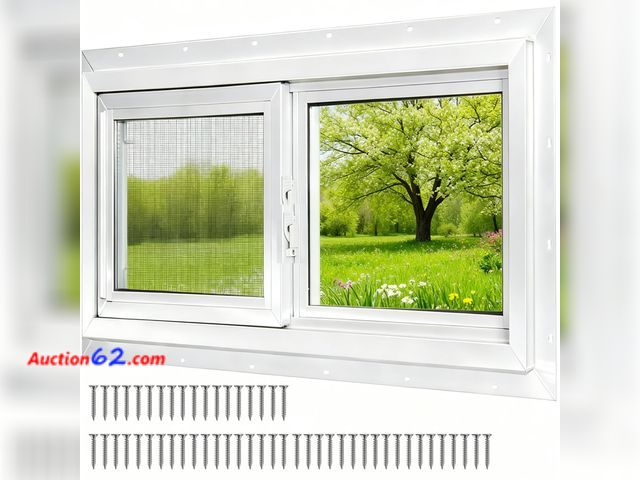 Lot 44-925 - Cracked plastic molding on top section. NeatiEase Basement Window, 32" x 18" Heavy Duty Vinyl Sliding Windows with Double Pane Insulated Tem...