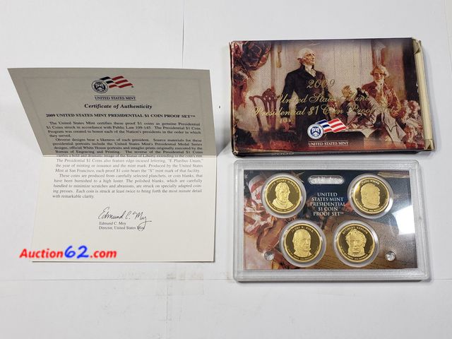 Lot 44-8531q - 2009 PRESIDENTIAL PROOF SET W/WILLIAM HENRY HARRISON, JAMES K. POLK, JOHN TYLER AND ZACHARY TAYLOR. ALL COINS HAVE A DEEP CAMEO FINISH. COME...