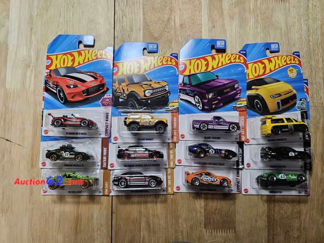 Lot 44-8300p - TWELVE (12) REALLY, REALLY NICE HOT WHEELS CARS! '15 MAZDA ,X-5 MIATA, PORSCHE 911 RALLYE, HW ROLL CAGE, '21 FORD BRONCO, '98 SUBARU IMPREZA...