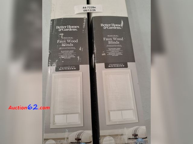 Lot 44-7228e - Lot of (2)  2 - inch faux wood blinds, white (see pics for size) E-Commerce Return, A basic inspection has been given to this item. Sold AS-...