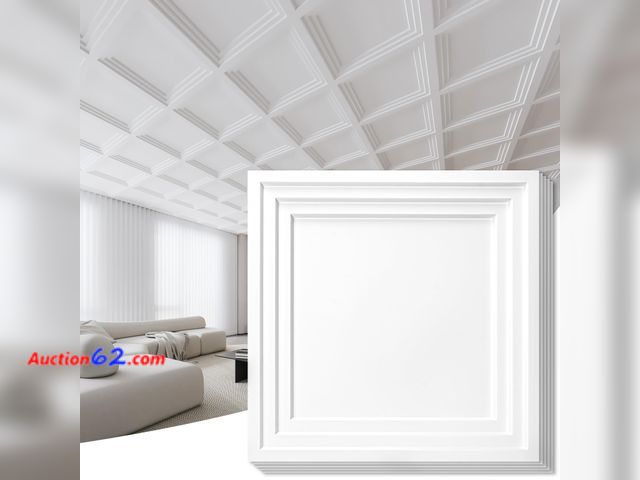 Lot 44-163 - Art3d 12-Pack 24×24 Inch PVC Waterproof Drop Ceiling Tiles for Home Décor - 2x2 ft 3D Modern Ceiling Panel for Suspended Grid, White Appears...
