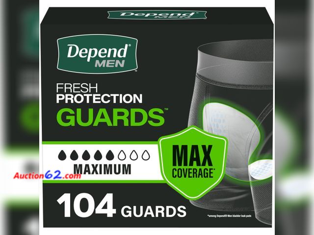 Lot 44-631m - Depend Guards Incontinence Pads for Men, Maximum Absorbency, 104 Count Not Tested See All Photo's Appears New, A basic inspection has been g...