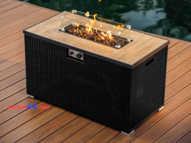 Lot 44-15p - $650 Retail value-Nestl 43 Inch Fire Pit for Outdoor - 50,000 BTU Outdoor Propane Fire Pit Table with Lid, Rain Cover &amp; Lava Rocks - Pat...