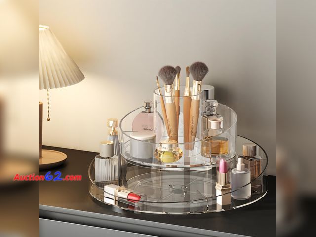 Lot 44-4029a - Molutsody 360° Rotating Makeup Organizer - Cosmetic Skincare Organizers wish Brush Holder, Large Capacity Cosmetic Display Case for Vanity, ...