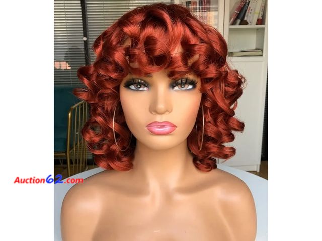 Lot 44-6527k - Annivia Short Curly Wig for Women with Bangs Big Bouncy Fluffy Kinky Curly Wig Soft Synthetic Short Curly Afro Wig （Copper Red） Appears New,...