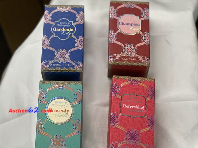 Lot 44-6000j - 4 different women’s eau de parfum by body philosophy, heavenly vanilla, refreshing lavender, champion rose, gardenia, Lily each are 3.4 fl o...