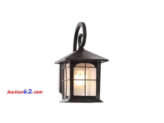 Lot 44-4069b - Retail value $74- Brimfield Aged Iron 1-Light Line Voltage Hardwired Outdoor Porch Light Wall Lantern Sconce with No Bulb Included 1. Appear...