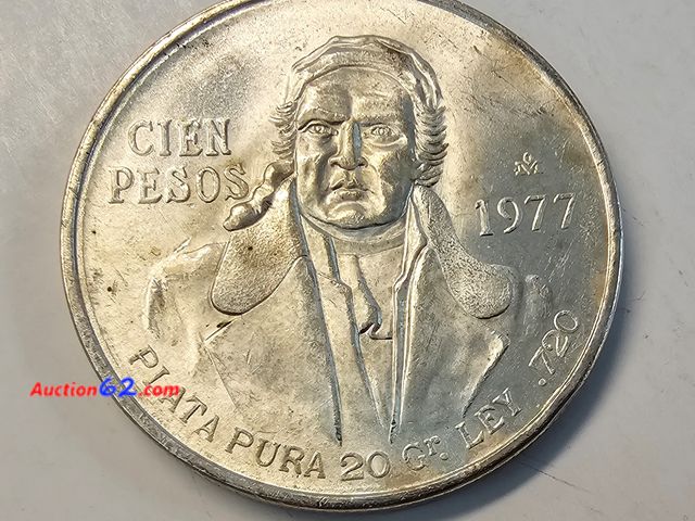 Lot 44-8319b - 1978 CIEN PESOS LARGE SILVER COIN. HAS 0.6428 TROY OUNCES OF SILVER. SILVER IS NOW OVER $79 AND OUNCE!-T