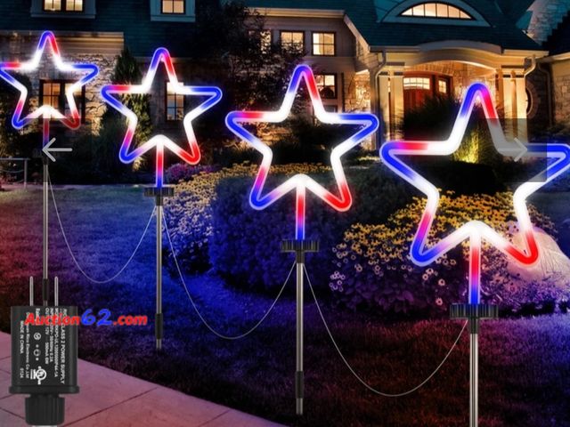 Lot 44-6871b - EONFAY 4th of July Decorations, 4PCS Big LED Neon Sign Star Patriotic Light, Waterproof Outdoor String Lights 1. Appears New, A basic inspec...