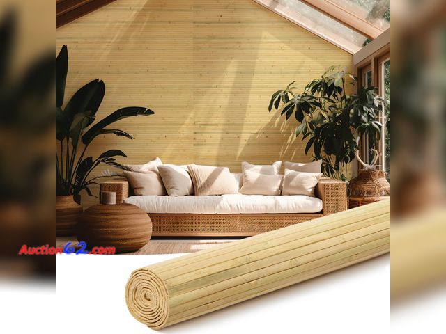 Lot 44-1712w - Juexica 1 Pcs Natural Bamboo Wall Panel for Interior Wall 48''x96'' Bamboo Covering Renewable Pole Wainscoting Room Divider Wrap Decor for B...