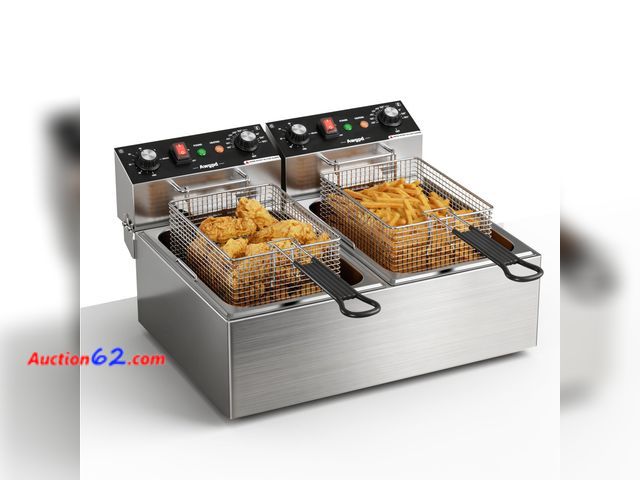 Lot 44-901w - $188.99 Retail price - Commercial Electric Deep Fryer, Dual Tank 3400W Electric Countertop Fryer with Basket, 2 x 10L Double Stainless Steel...