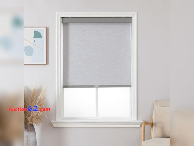 Lot 44-1631o - Joydeco 100% Blackout Roller Shades Cordless Blinds for Windows, Free-Stop Shades, UV Protection, Natural Woven Blinds for Home and Office, ...