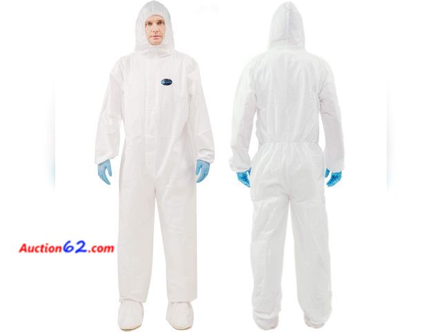 Lot 44-2759f - Vicogard Hazmat Suits Disposable Microporous Coveralls with Hood and Elastic Cuffs, Protective Coverall for Spray Medical Appears New, A bas...