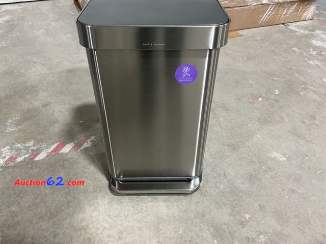 Lot 44-1656w - $150 Retail price - Simplehuman Trash Can - Rectangular Step Can, Stainless Steel, Foot Pedal See All Photo's Not Tested Appears New, A basi...