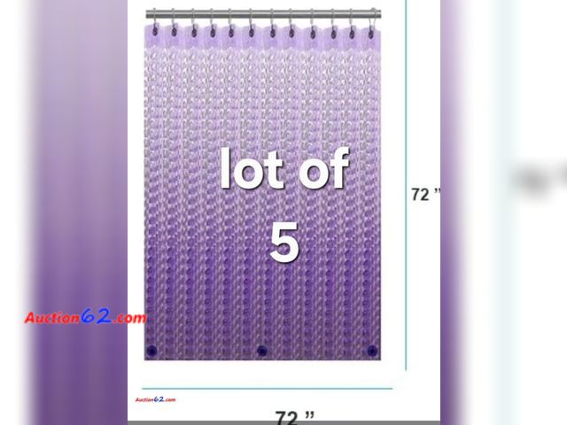 Lot 44-6901g - Lot of 5 Purple 3D Crystal Plastic Shower Curtain Liner, 72x72 Inch Thin Lightweight Appears New