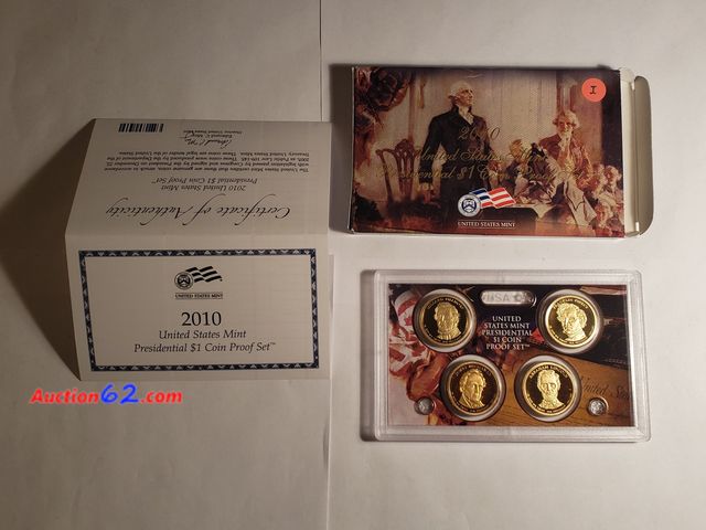 Lot 44-8532q - 2010 PRESIDENTIAL DOLLAR PROOF SET W/MILLARD FILLMORE, FRANKLIN PIERCE, JAMES BUCHANAN AND ABRAHAM LINCOLN. ALL COINS HAVE A DEEP CAMEO FINI...