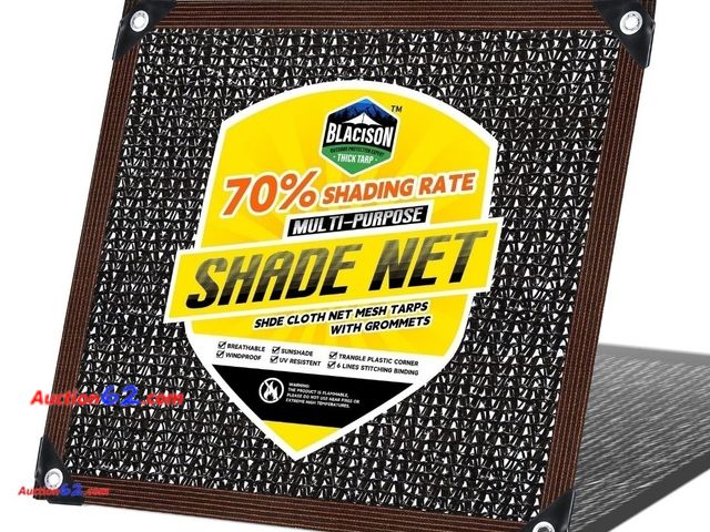 Lot 44-6518b - BLACISON Black 70% Shade Rate 8'x10' UV Resistant Garden Shade Cloth,Outdoor Mesh Tarp with Grommets&amp;Reinforced Edge Appears New
