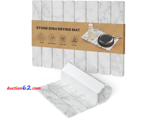 Lot 44-5432p - Stone Drying Mat for Kitchen Counter - Collapsible Diatomaceous Earth Dish Drying Stone - Fast Absorbent Stone Dish Drying Mat for Dishes an...