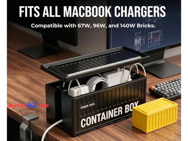 Lot 44-9202 - NEXIL Cable Management Container Box for MacBook Chargers Appears New, A basic inspection has been given to this item. Sold AS-IS. New As-Is