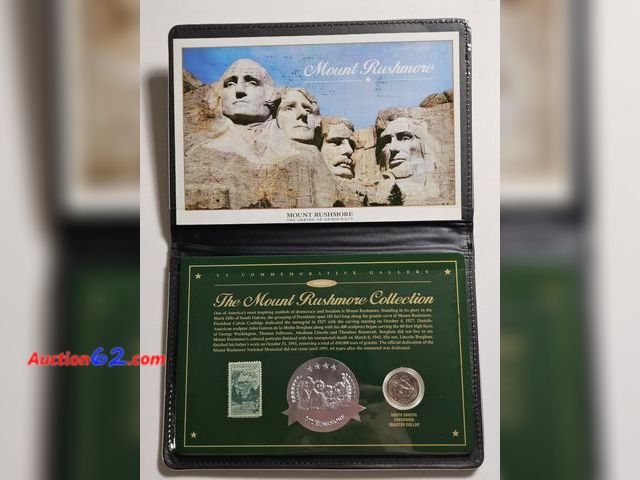 Lot 44-8333q - MOUNT RUSHMORE COLLECTION WITH 1952 3¢ MOUNT RUSHMORE STAMP, SEAL AND MOUNT RUSHMORE SOUTH DAKOTA STATE QUARTER. FROM THE US COMMEMORATIVE G...