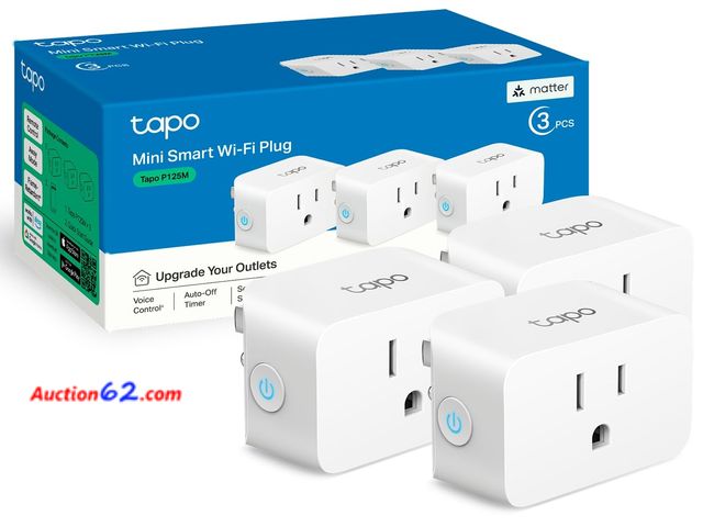 Lot 44-1537p - TP-Link Tapo Matter Supported Smart Plug Mini, Compact Design, 15A/1800W Max, Super Easy Setup, Works with Apple Home, Alexa &amp; Google Ho...