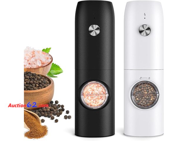 Lot 44-5285g - Electric Salt and Pepper Grinder Set, Rechargeable Automatic Pepper Mill Grinder with LED Light, Adjustable Coarseness shakers, One-Hand Ope...