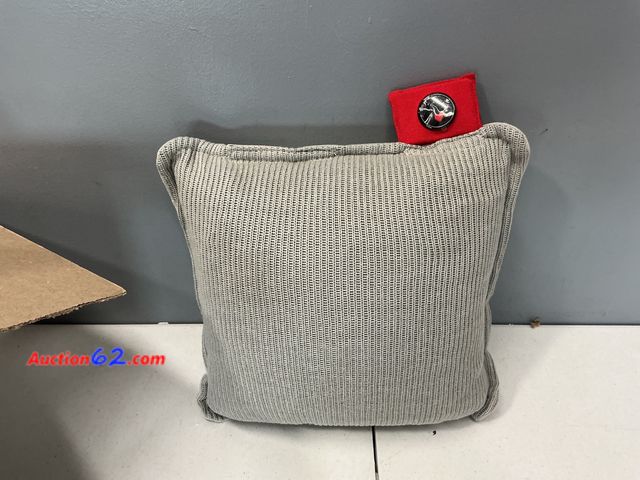 Lot 44-2558a - Gray Corduroy Pillow with Red Accent and Heart Button Appears New, A basic inspection has been given to this item. Sold AS-IS. Not Tested Se...