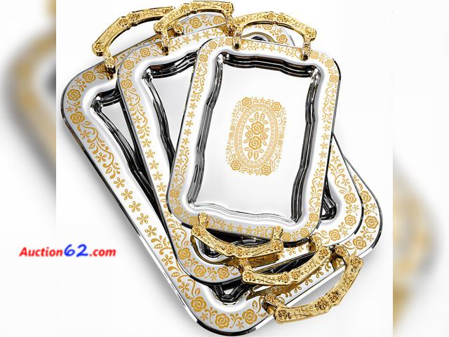 Lot 44-176m - Teecyhooo 3 Pack Metal Serving Trays, Elegant, Silver, Gold See All Photo's Appears New, A basic inspection has been given to this item. Sol...