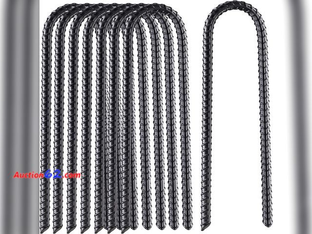 Lot 44-5548b - VASGOR 16” Extra Heavy Duty Rebar Stakes U Shape, 1/2" Diameter Black Powder Coated Rebar Steel - Set of 8 Ground Anchors for Camping Tent -...