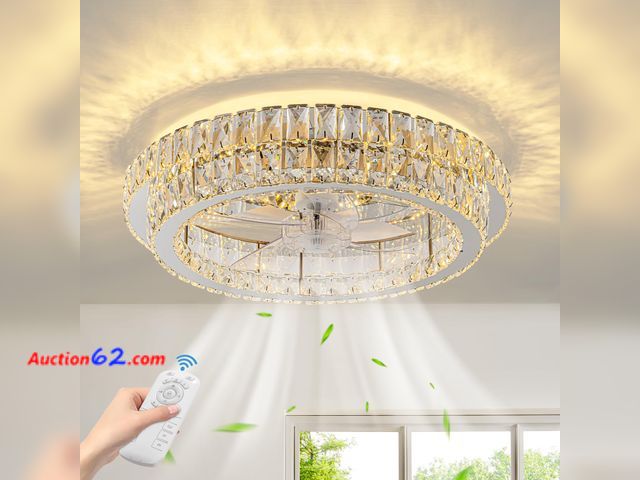 Lot 44-423o - $199.99 Retail price - Zswanbei Fandelier Flush Mount Ceiling Fan with Lights and Remote Dimmable Crystal Ceiling Fan Chandelier 6 Wind Spee...