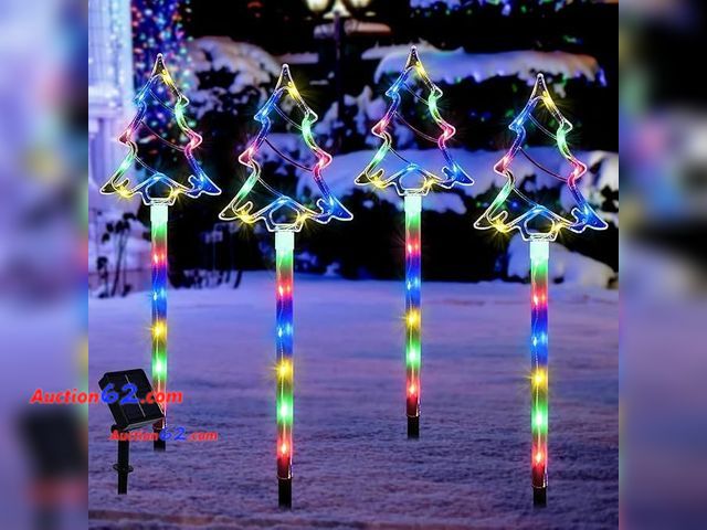 Lot 44-9004r - Solar Pathway Tree Lights - Waterproof - Multicolor, 4 Pack Appears New, A basic inspection has been given to this item. Sold AS-IS.