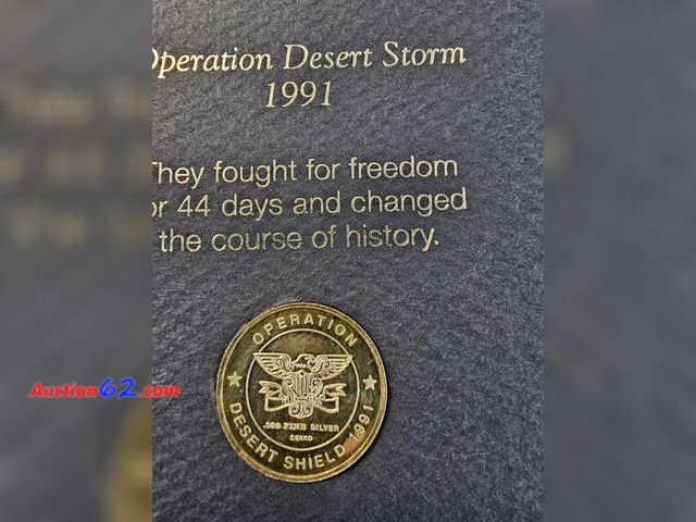 Lot 44-8351u - 1991 COMMEMORATIVE ISSUE OPERATION DESERT STORM .9995 PURE SILVER LIMITED EDITION MEDAL. WE ARE ASSUMING THIS IS A HALF OUNCE OF SILVER. YOU...