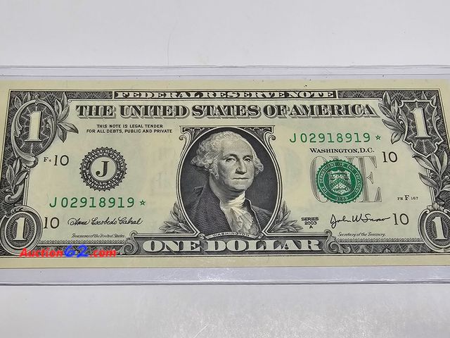 Lot 44-8330f - 2003 A SERIES $1 FEDERAL RESERVE STAR NOTE! - CRISP AND UNCIRCULATED.-NT