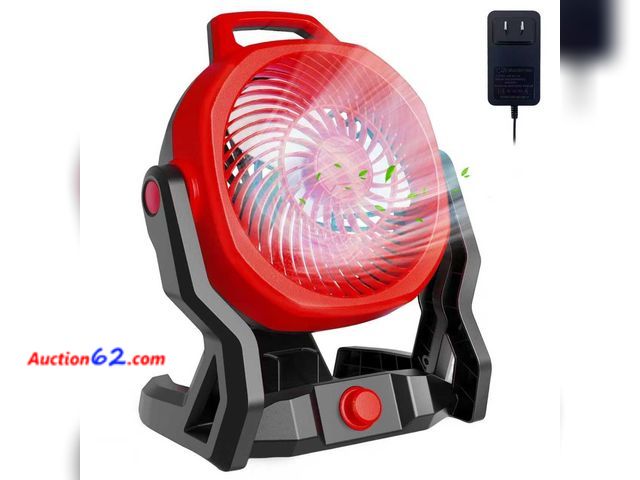 Lot 44-2529e - QWV Battery Powered Fan for Milwaukee M18 18V Battery, 650CFM Cordless Jobsite Fan with AC Adapter, Low Noise 30dB, Variable Speed Portable ...